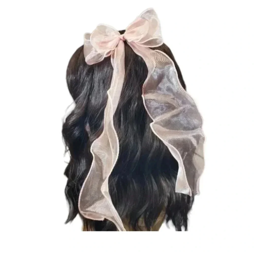 Peachy Pink -  Clip In Hair Bows with Long Braidable trails Girls Hair